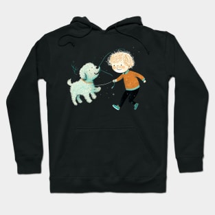 Cute Boy Running With Dog Cartoon Hoodie